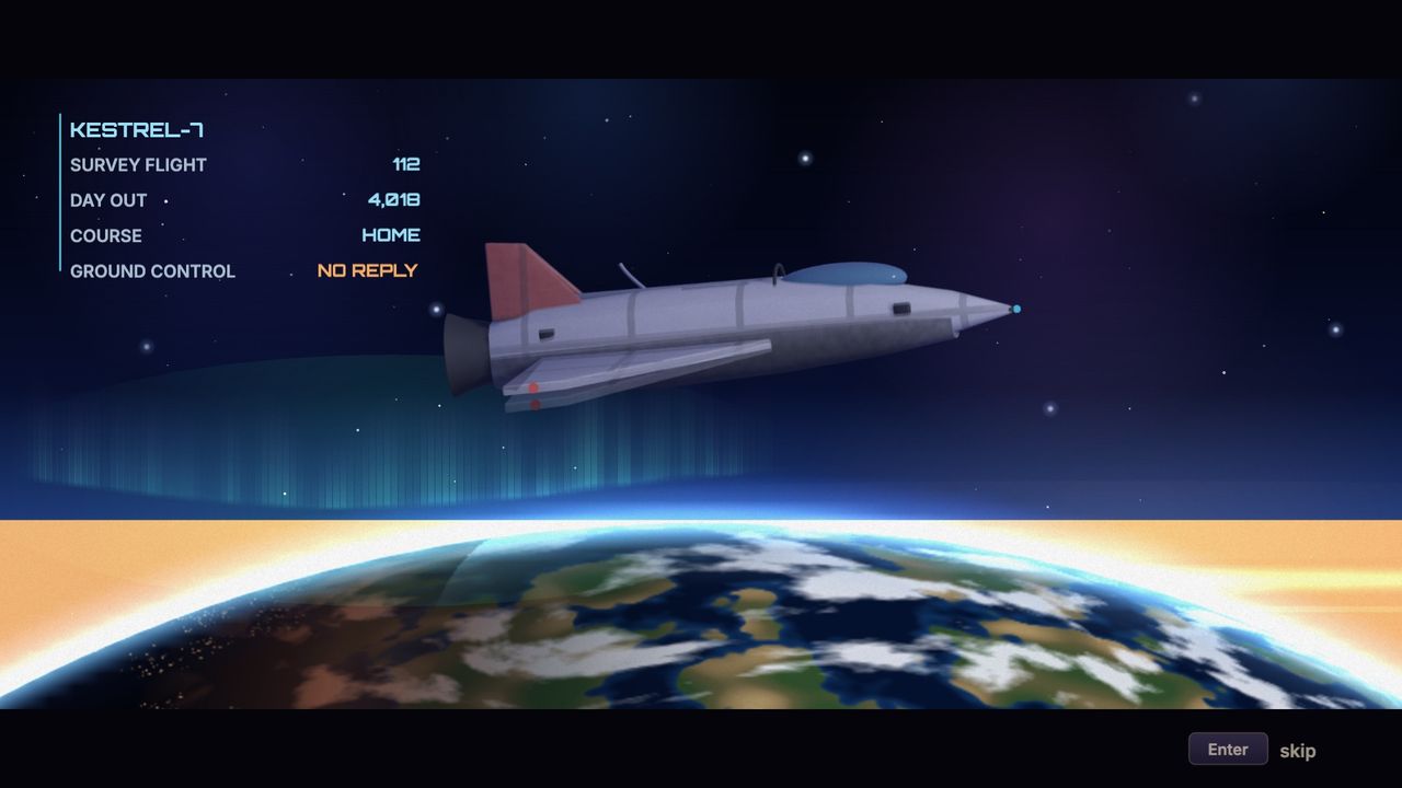 The ship in orbit over the Earth as the film opens, its log reading: course home, ground control no reply.